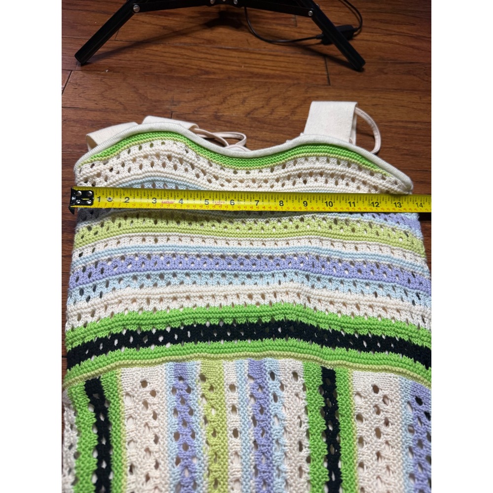 Ciebon Womens Crochet Maxi Dress Green Purple Striped Sleeveless Open Knit Large - Picture 3 of 6